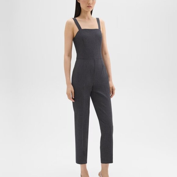 NEW THEORY Wool Blend Square Neck Strap Jumpsuit Charcoal Melange 1367mn - Picture 4 of 7